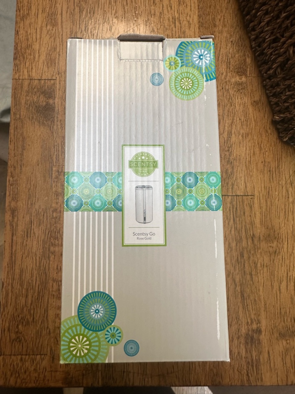 Scentsy Go Portable Warmer in Rose Gold with Teal & Green Accents